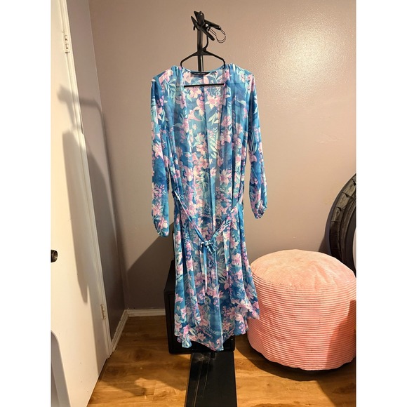 Colleen Lopez Tops - Colleen Lopez Blue Floral Kimono Wrap Sz S - NWOT